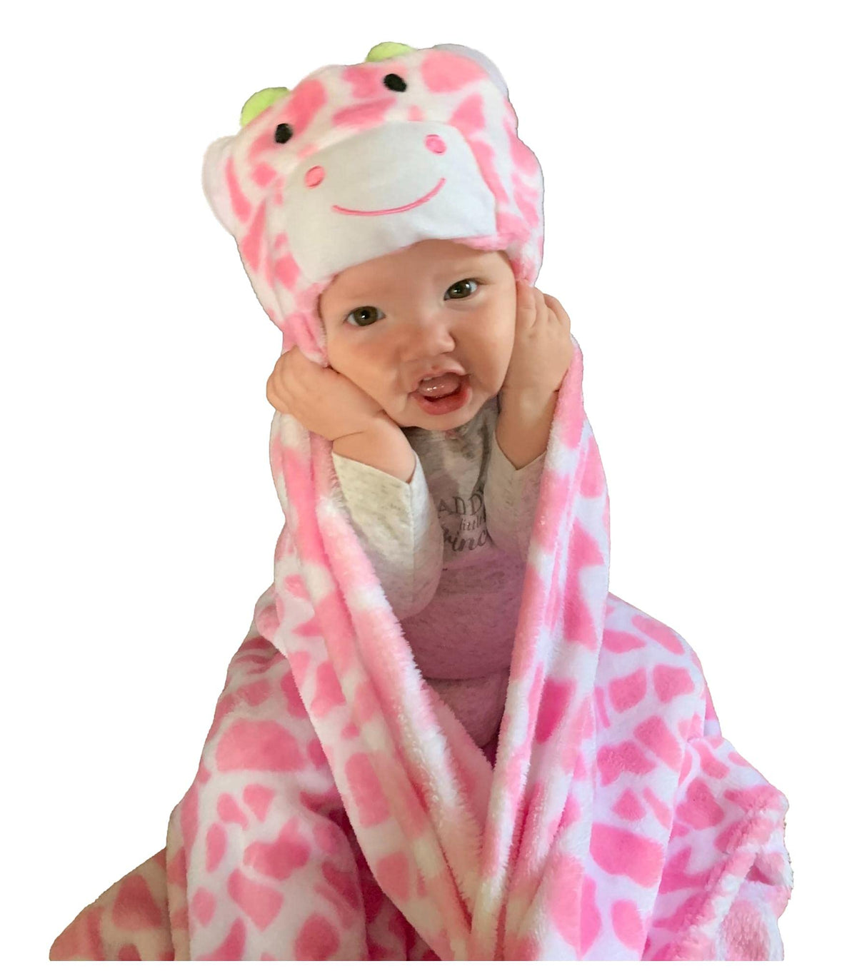 Bozeman Baby Company hooded blanket animal-hood closeup offers cozy infant snuggles.