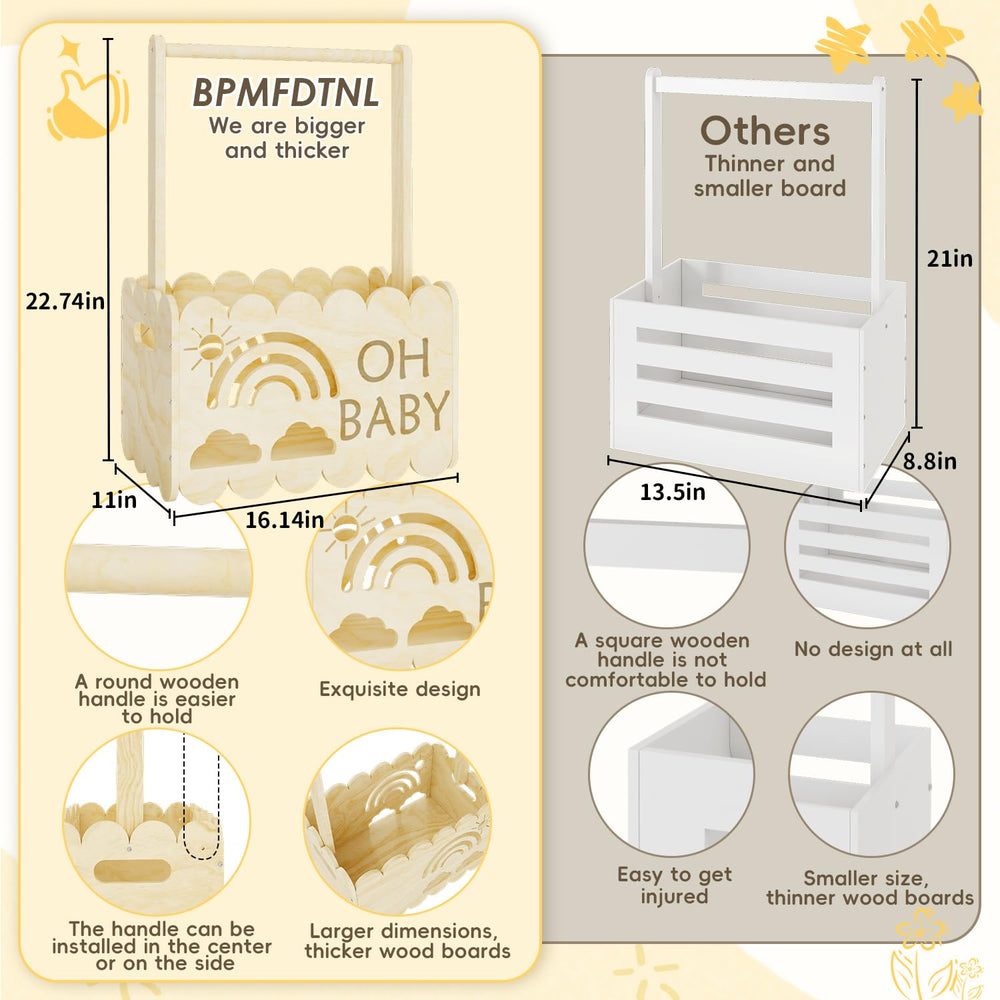 BPMFDTNL unisex-design wooden basket suitable for boys and girls with timeless appeal.