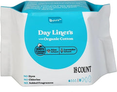 b.pure lavender infused panty day liners close-up shows breathable organic cotton and calming scent.