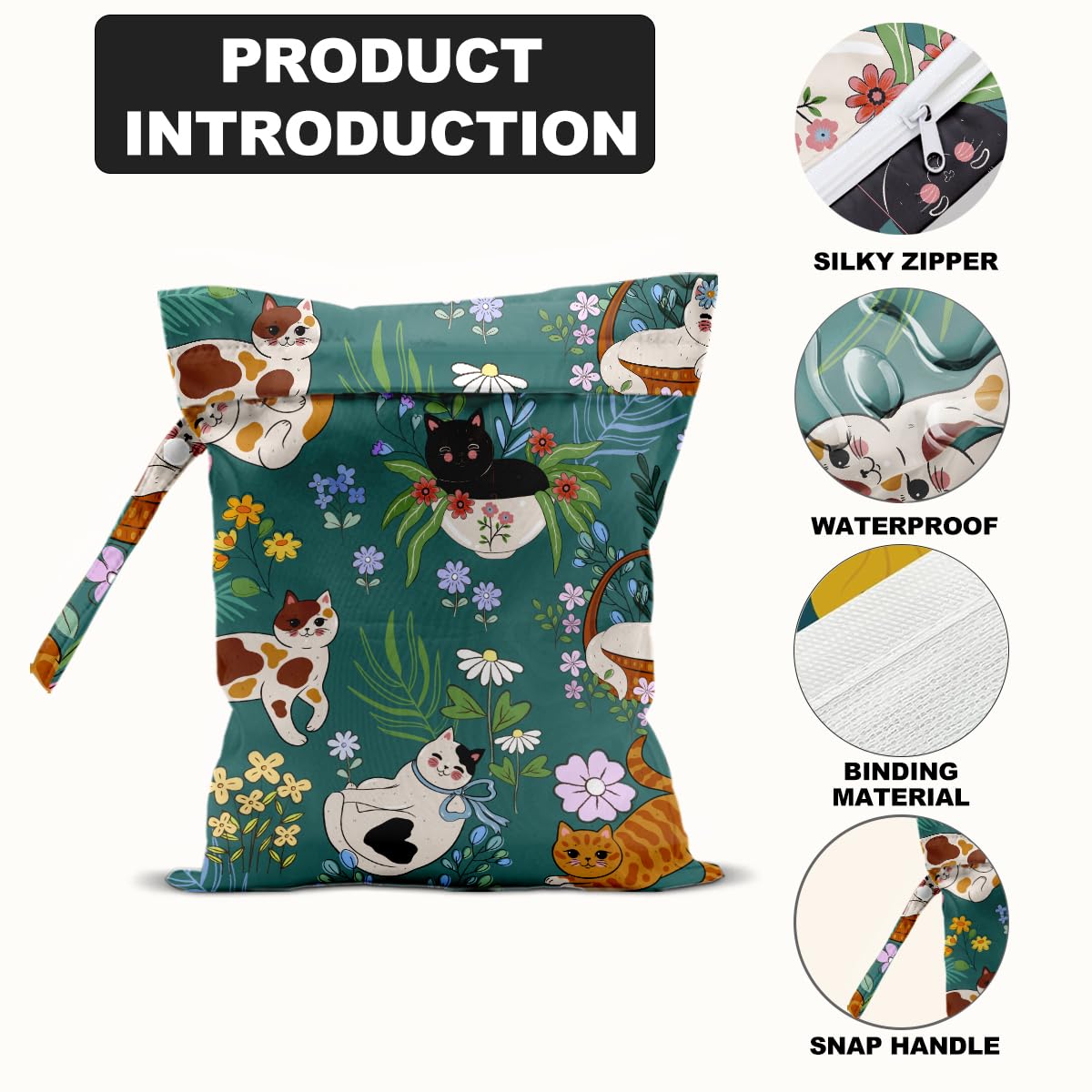 BQXH cat print wet bag is lightweight and easy to carry