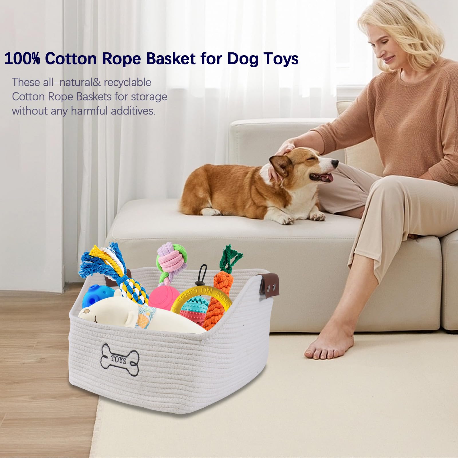 Brabtod collapsible rope basket in a neutral beige color for flexible storage.