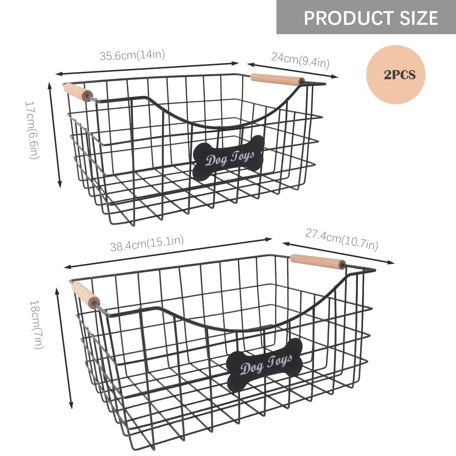 Brabtod medium dog toy basket with wooden handle designed for compact spaces.