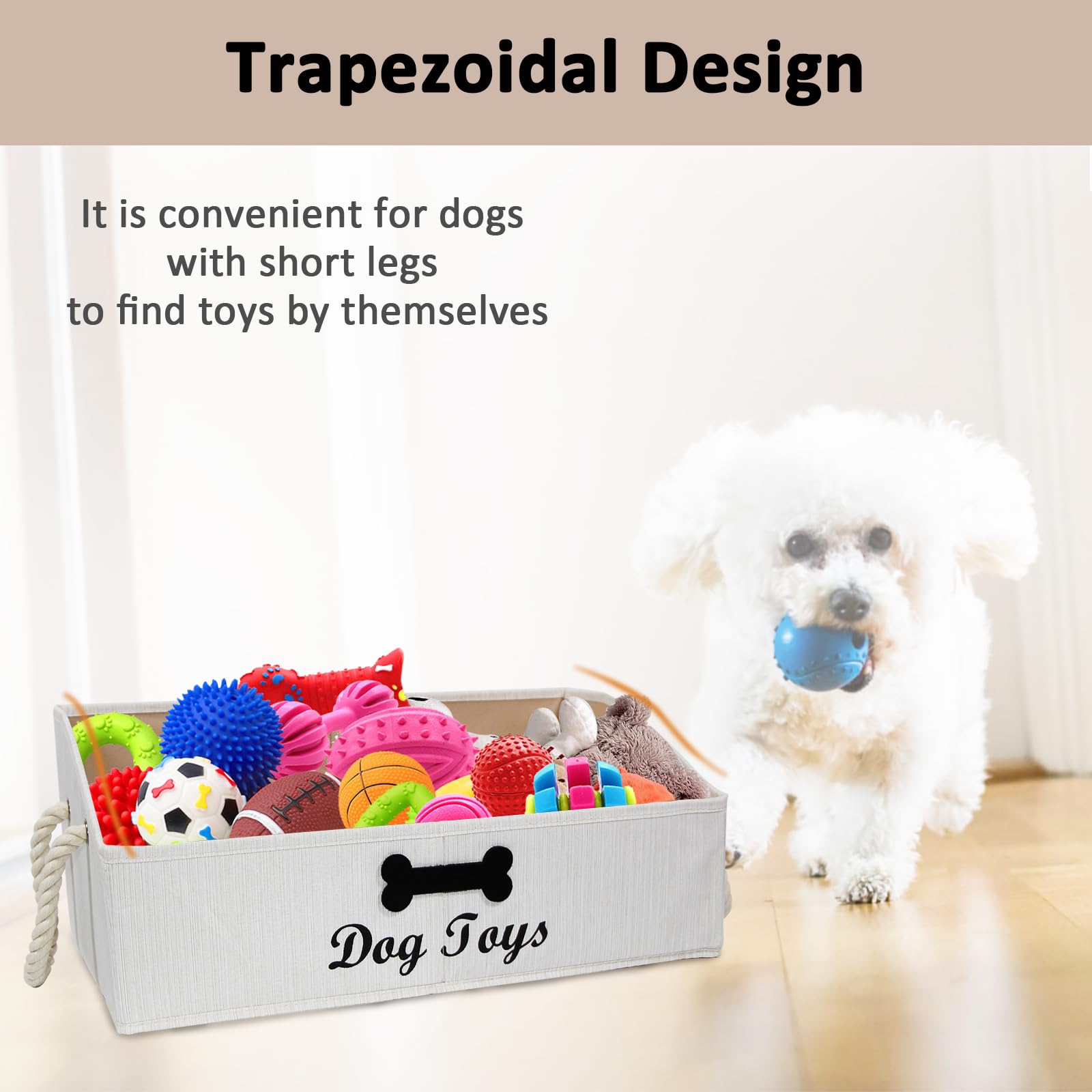 Brabtod dog toy bin in living room blending with neutral decor.