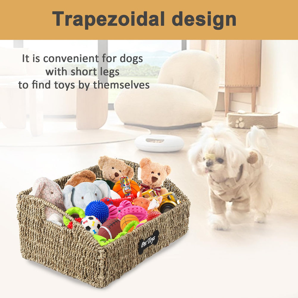Brabtod dog toy bin on an iron frame for durability.