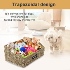 Brabtod dog toy bin on an iron frame for durability.