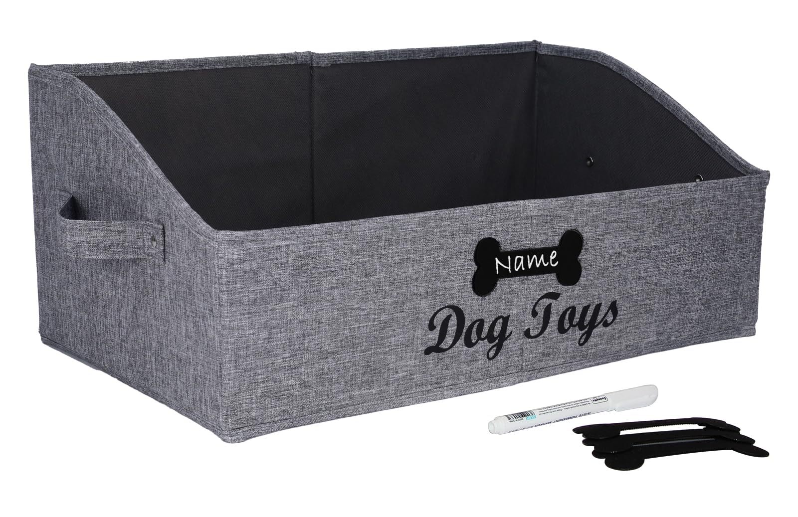 Brabtod large dog toy bin front view shows organized play area and easy access.