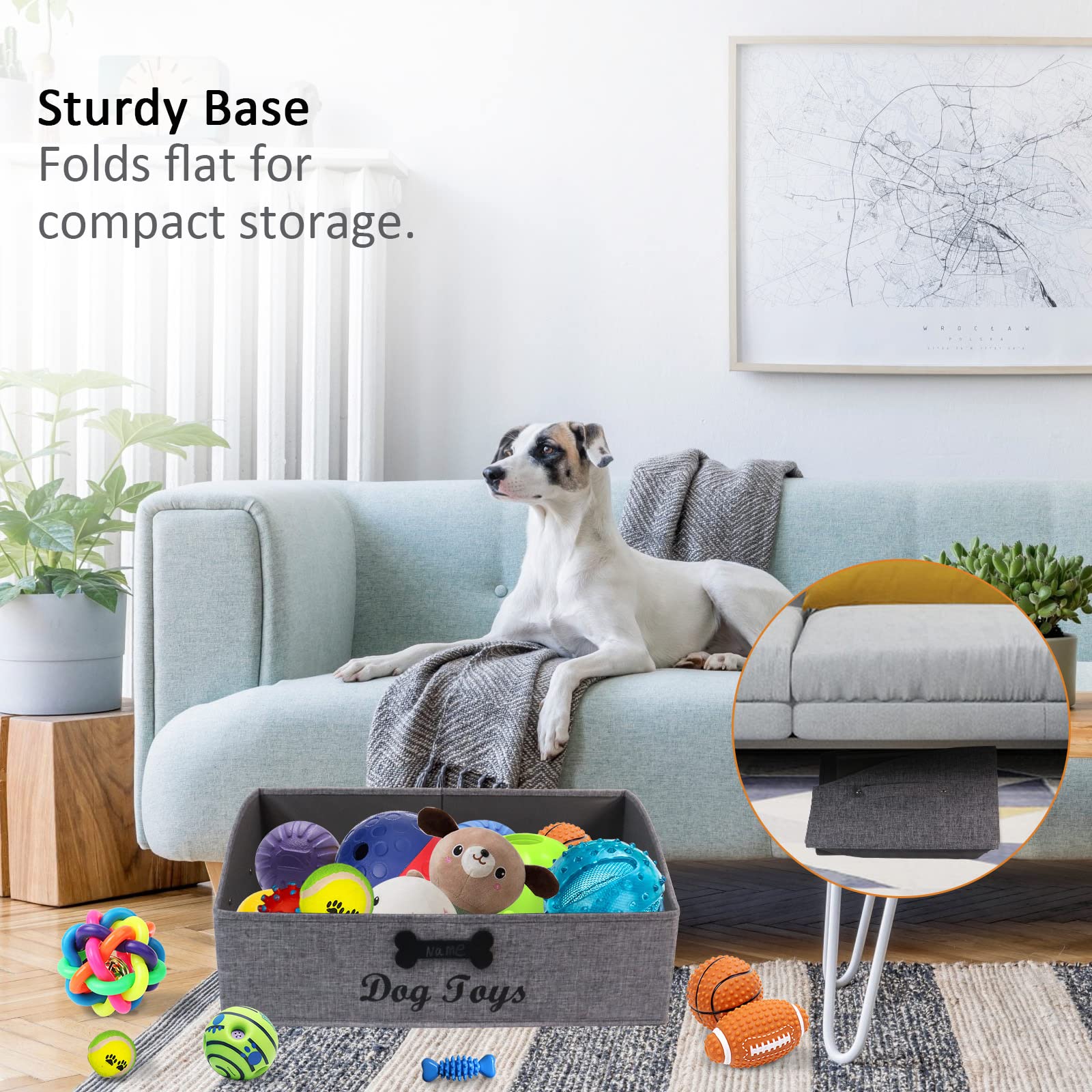 Brabtod large dog toy bin side view highlights spacious interior for multiple toys.