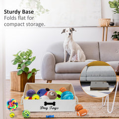 Brabtod trapezoid canvas bin open front shows easy reach for short-legged dogs.