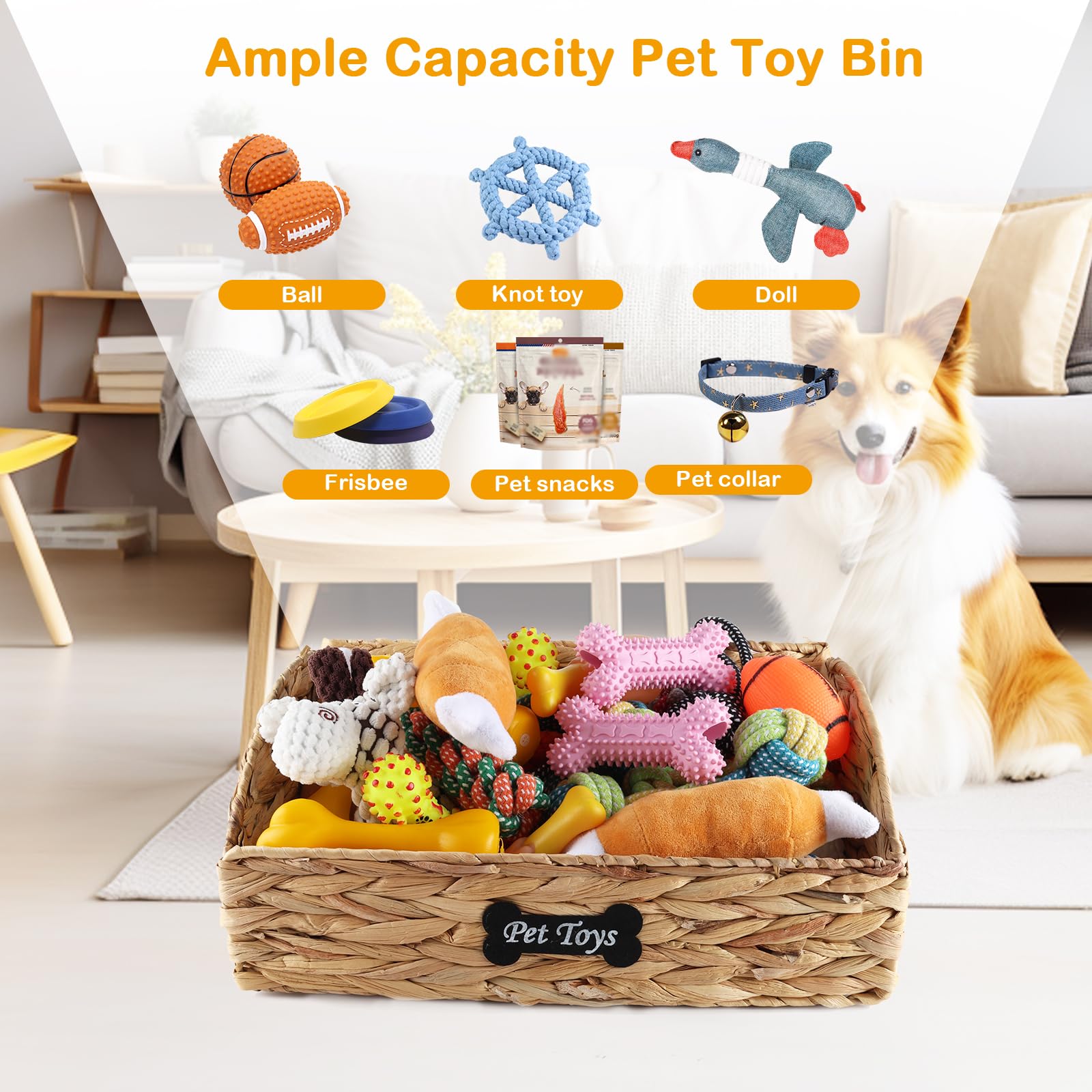 Brabtod trapezoid toy basket open front for easy toy access.
