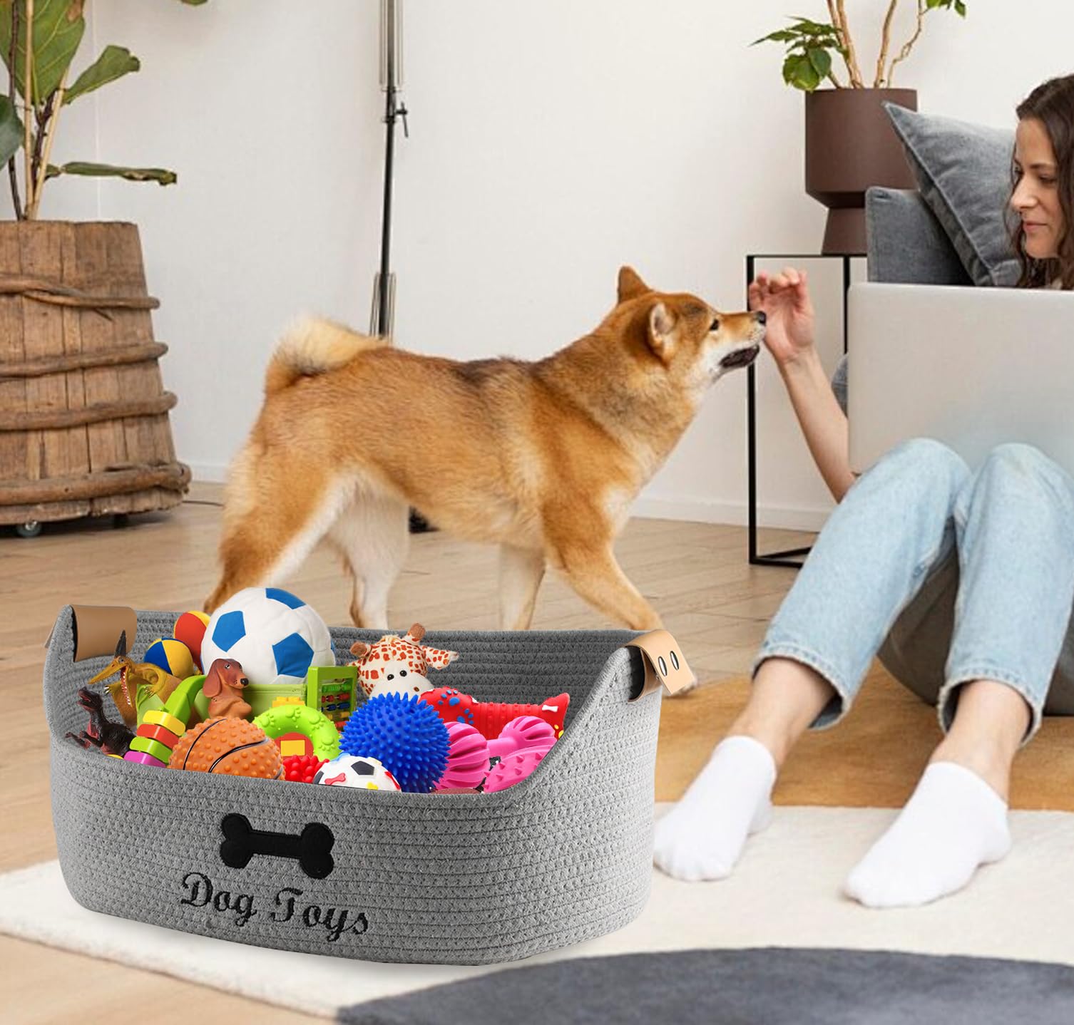 Brabtod woven dog toy baskets organization solution for toys collars and blankets