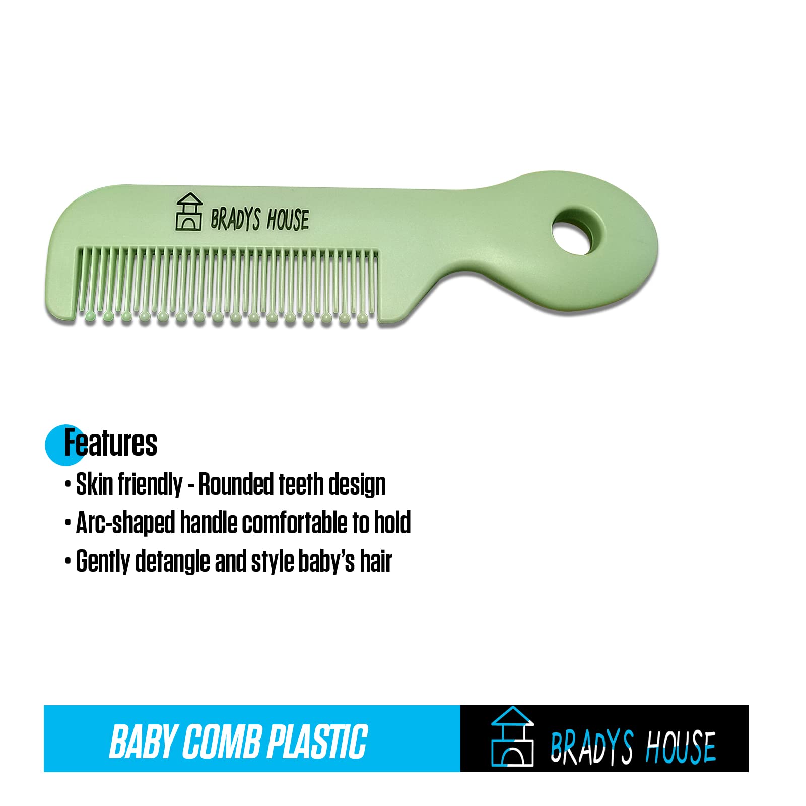 BRADYS HOUSE baby comb close up with rounded teeth for gentle styling.