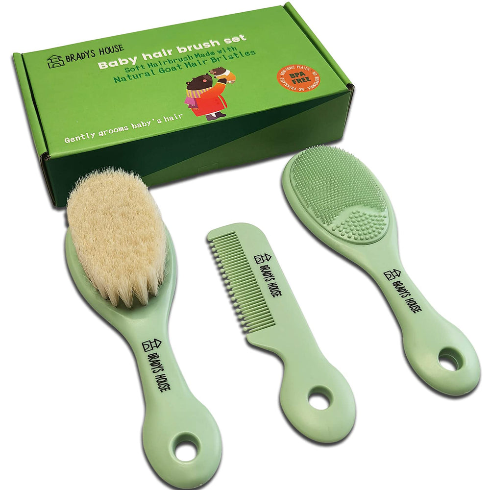 BRADYS HOUSE soft goat hair brush for newborns, gentle grooming for delicate curls.