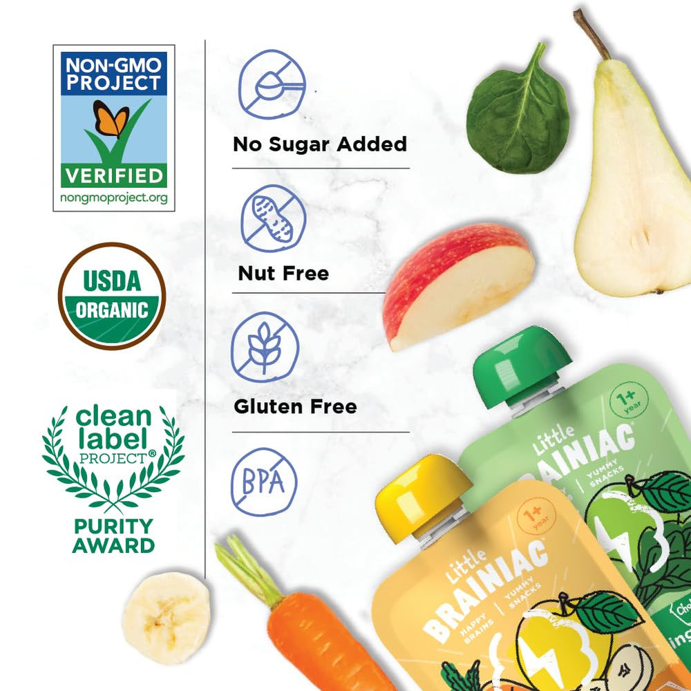Brainiac BPA-free, non-GMO pouch for dairy-free diets.