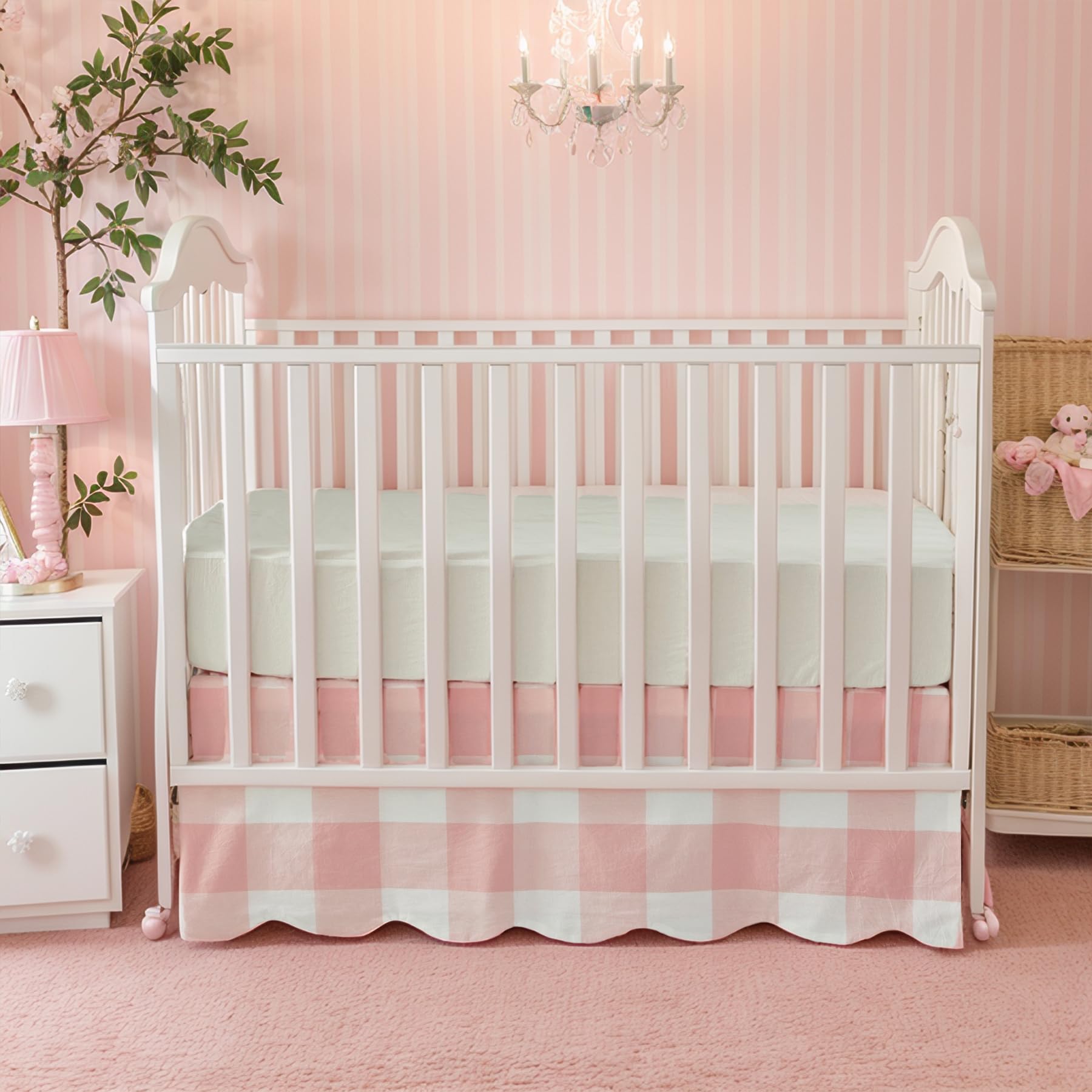 Brandream 100 percent cotton crib skirt offers soft, natural touch for nursery decor.