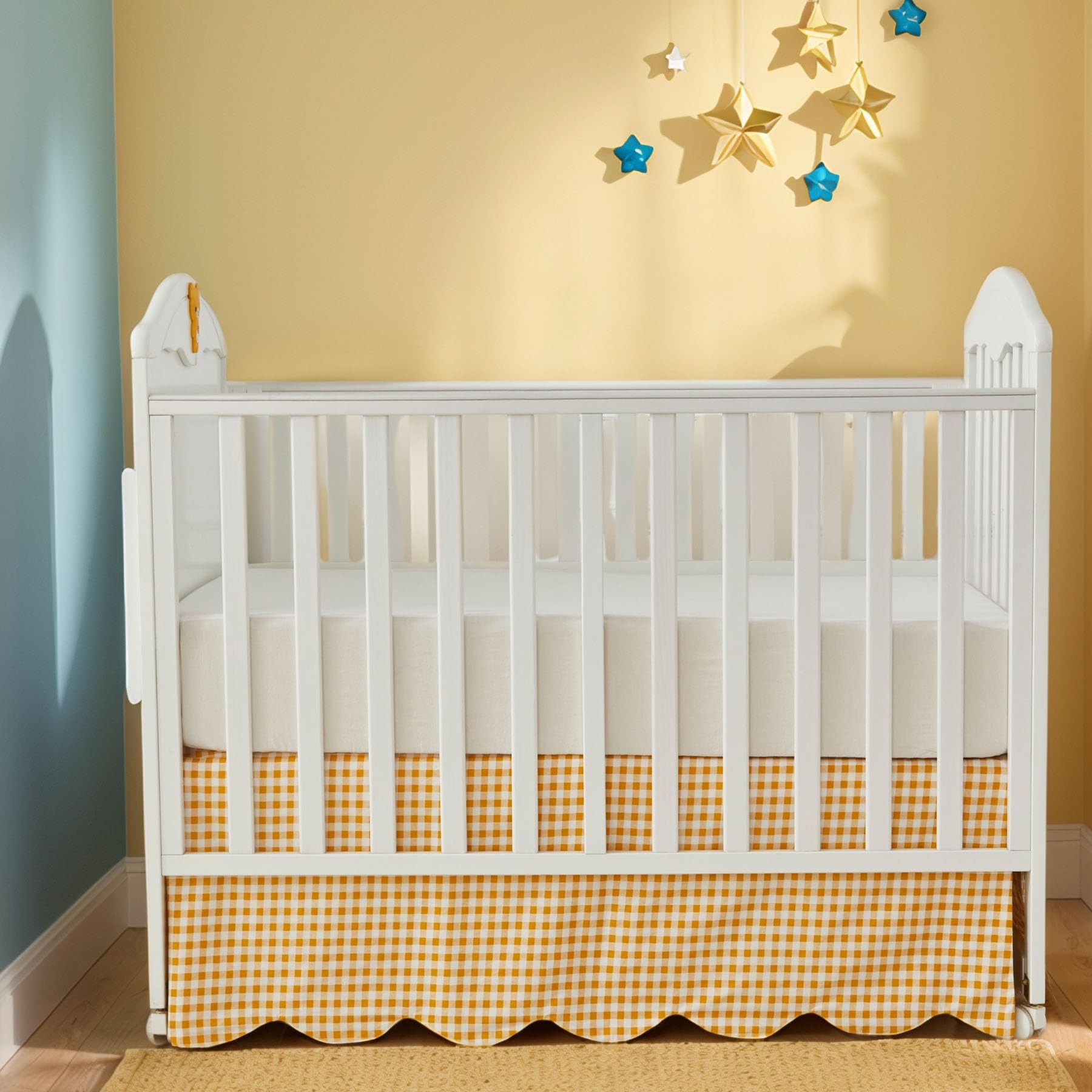 Brandream 4-sided drop crib skirt fits standard cribs and toddler beds.