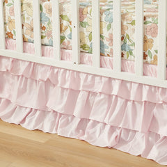 Brandream bed skirt with ruffles provides four-sided coverage for cribs.