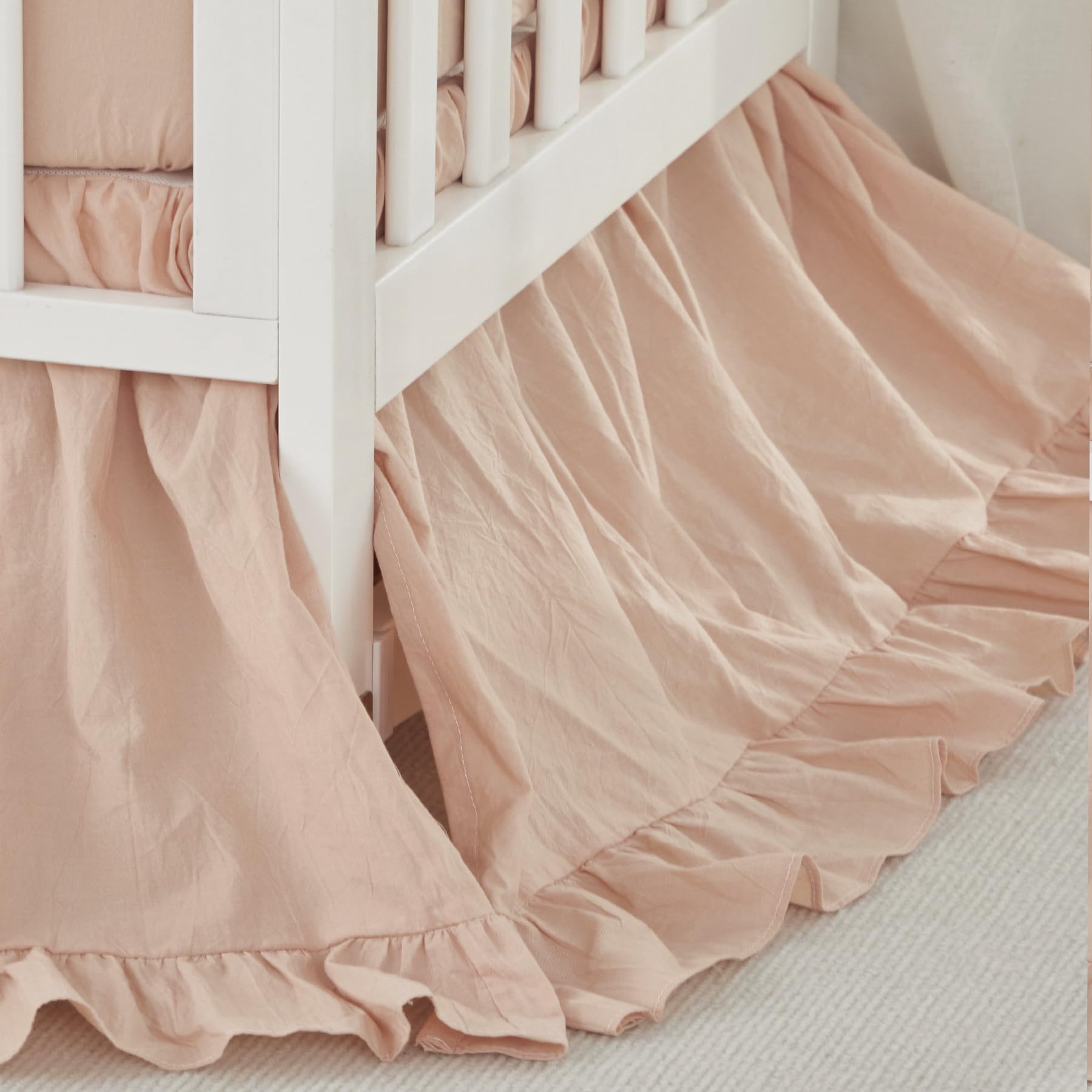 Brandream boho baby crib skirt in blush for a cozy nursery