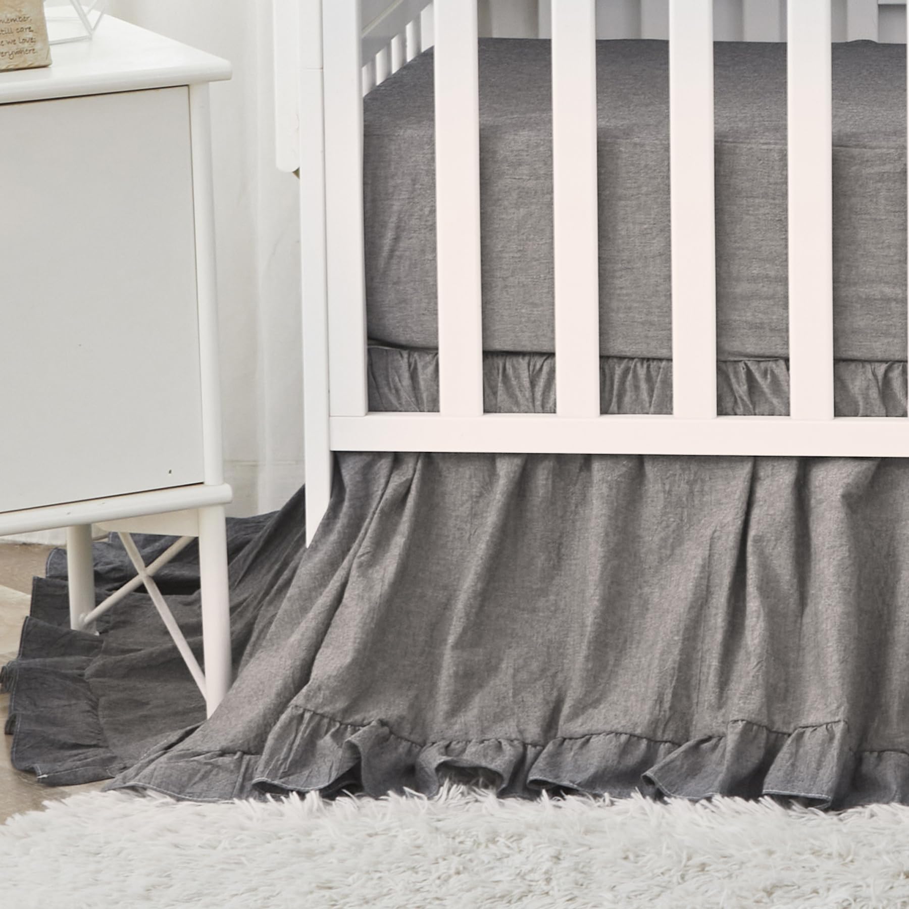 Brandream boho crib skirt gray dust ruffle for a polished nursery look and edge protection.