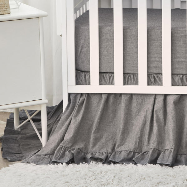 Brandream boho crib skirt gray dust ruffle for a polished nursery look and edge protection.