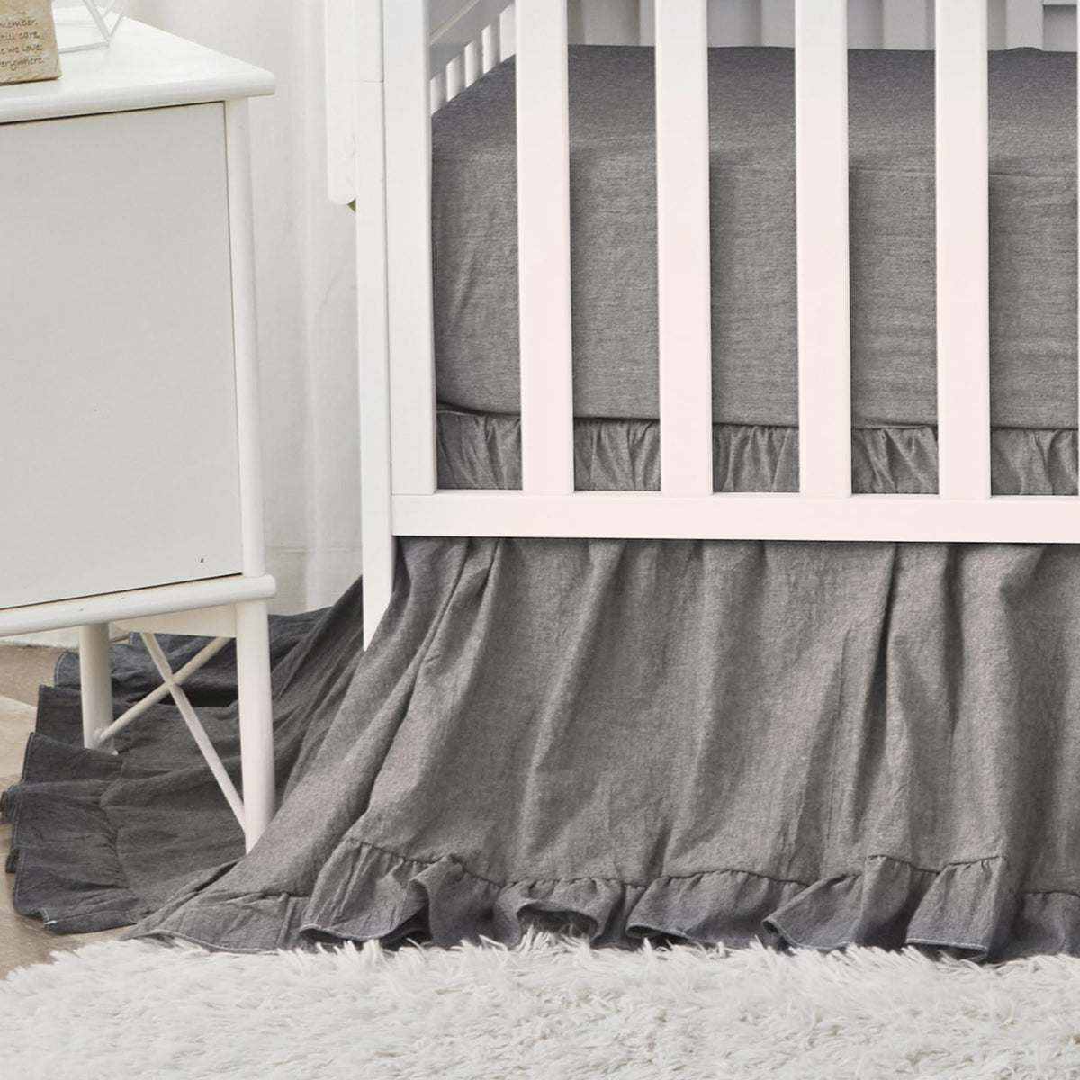 Brandream boho crib skirt gray dust ruffle for a polished nursery look and edge protection.