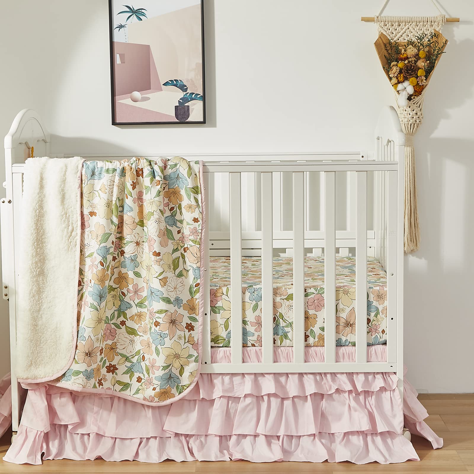 Brandream bed skirt coordinates with Boho-inspired bedding and accents.