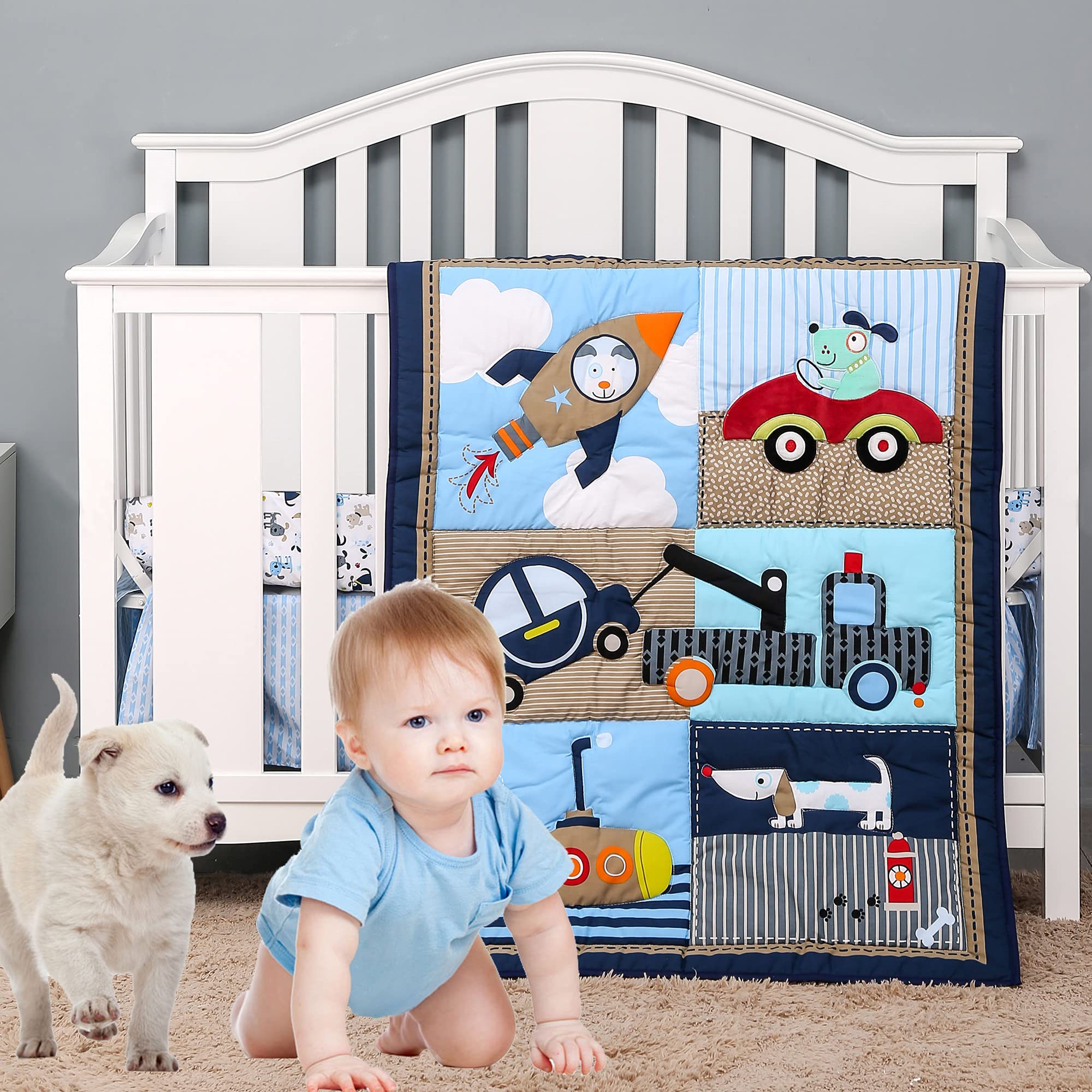 Brandream Brandrean blue dog car design adds snug fit for standard crib