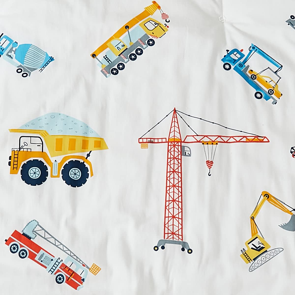 Brandream construction-truck crib sheet in blue white yellow red tones for vibrant nursery decor.