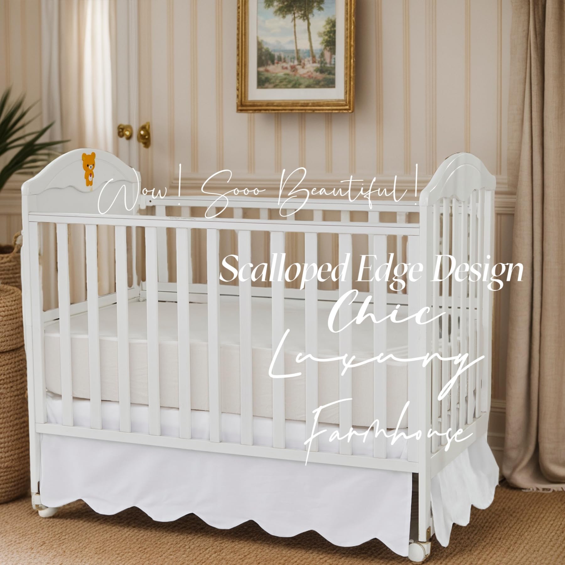 Brandream cotton crib skirt texture close-up shows natural softness.