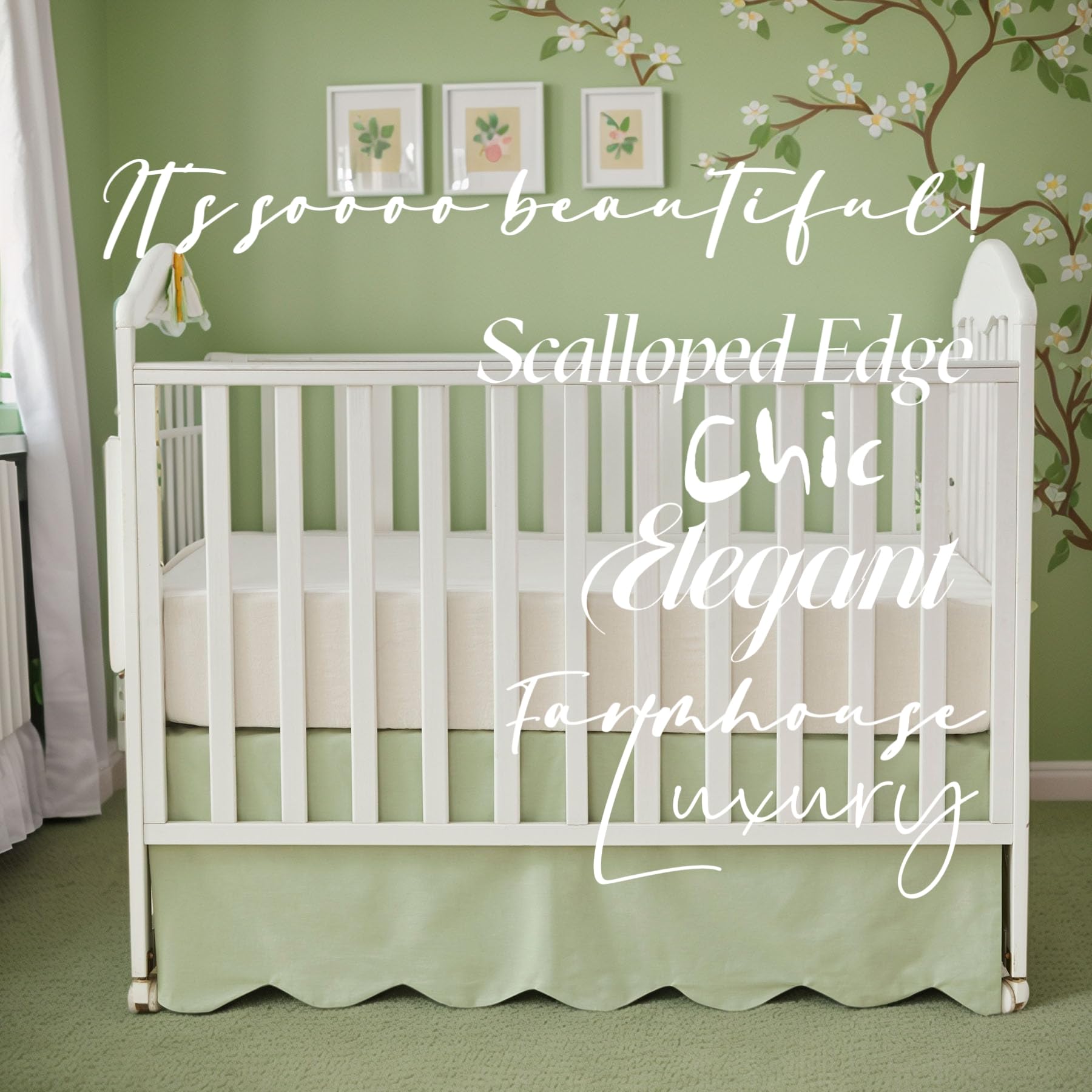 Brandream cotton crib skirt provides natural fabric and easy care for busy nurseries.