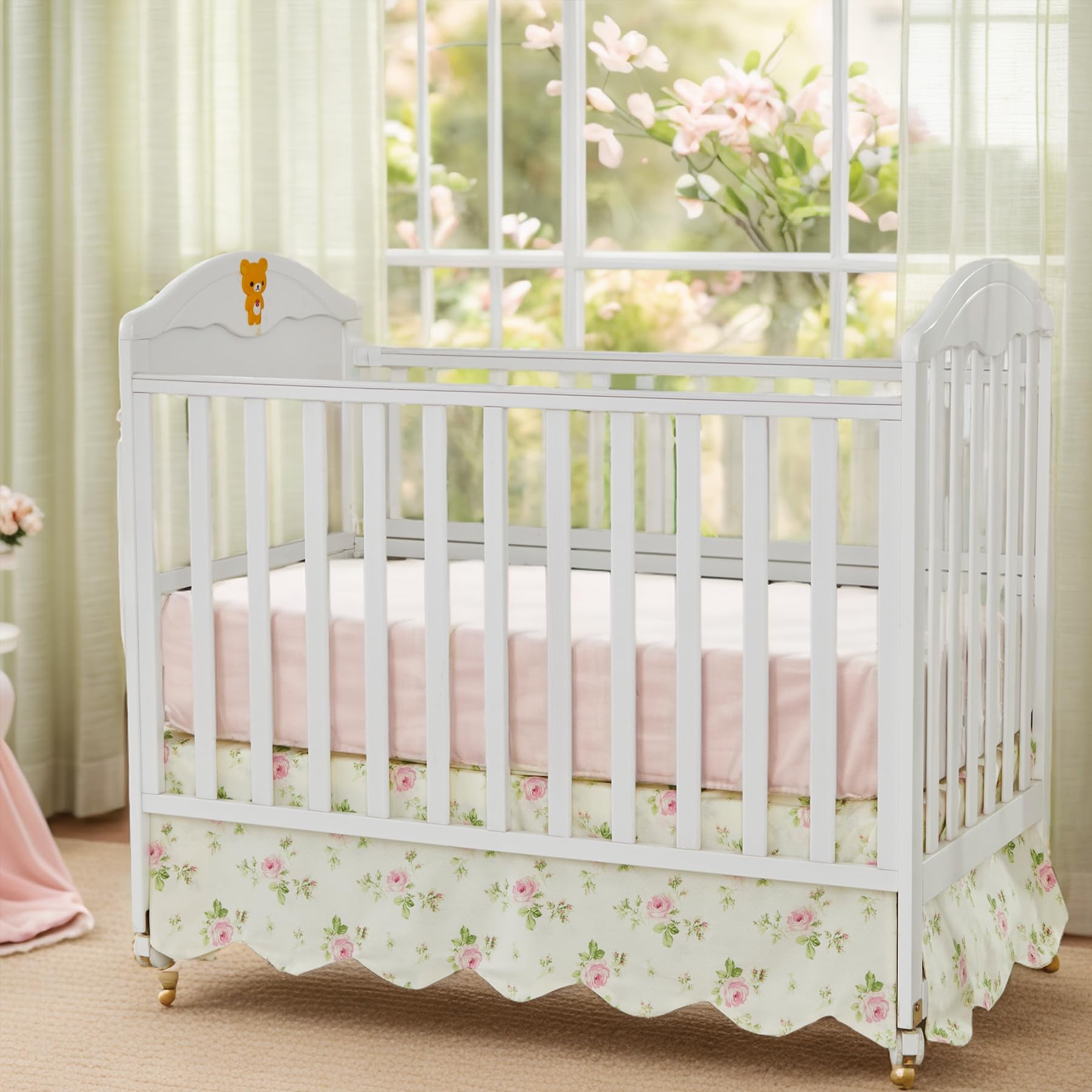 Brandream cotton crib skirt adds easy-care elegance to everyday nursery routines.