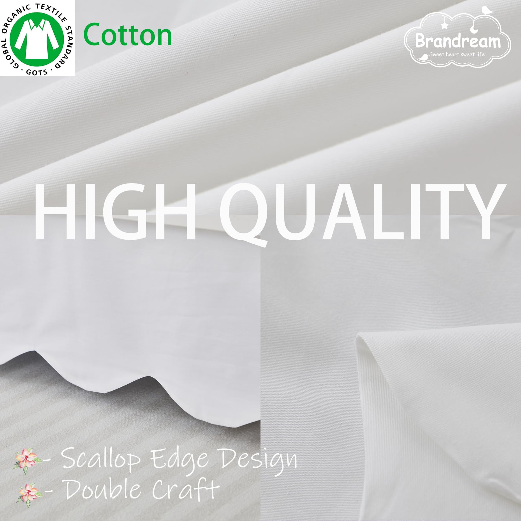 Brandream cream off-white crib skirt detail complements neutral nurseries.