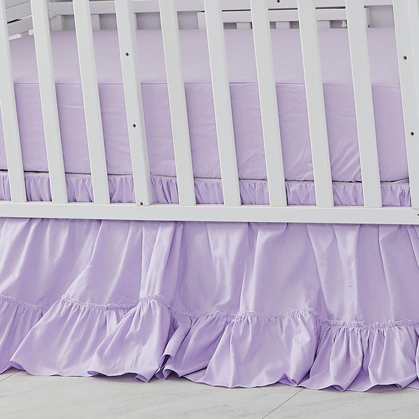 Brandream crib bed skirt purple boho closeup fabric shows soft cotton texture