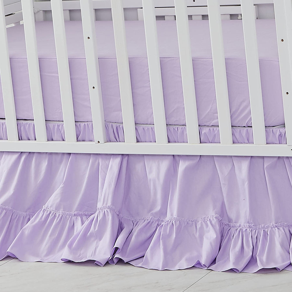 Brandream crib bed skirt purple boho closeup fabric shows soft cotton texture