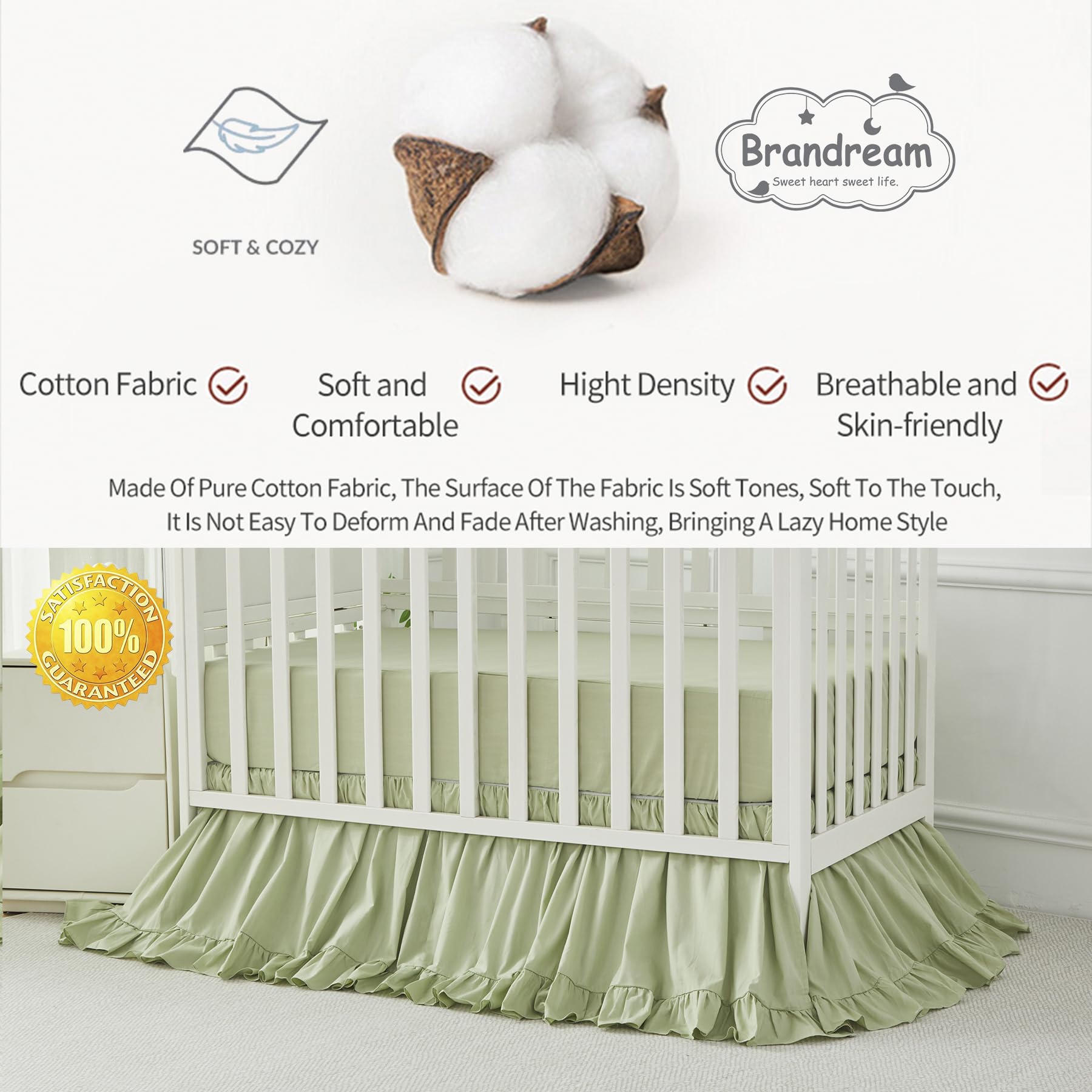 Brandream crib skirt drop 16 inches with tailored finish for tidy nursery