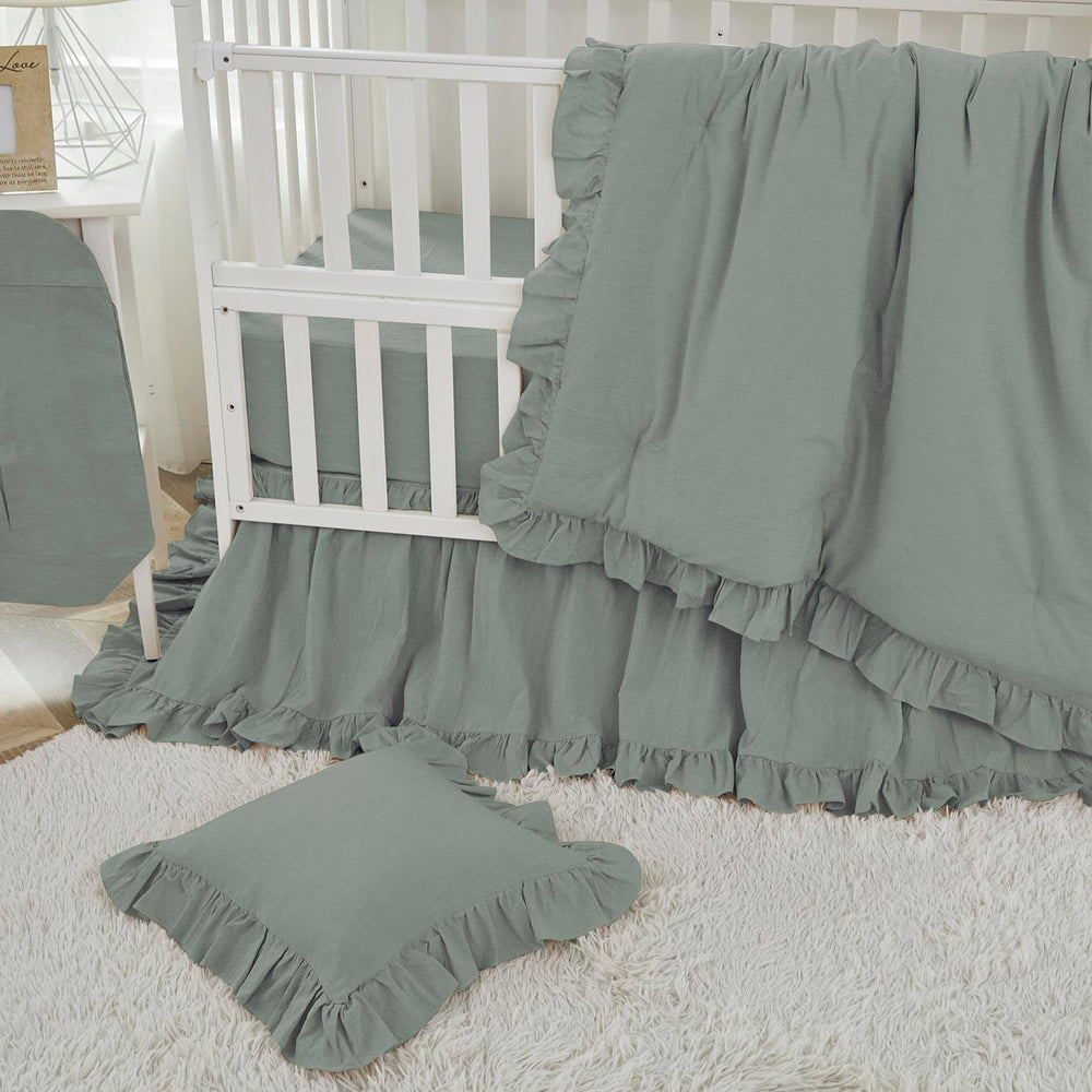 Brandream 100% washed cotton crib skirt provides a soft, breathable nursery layer