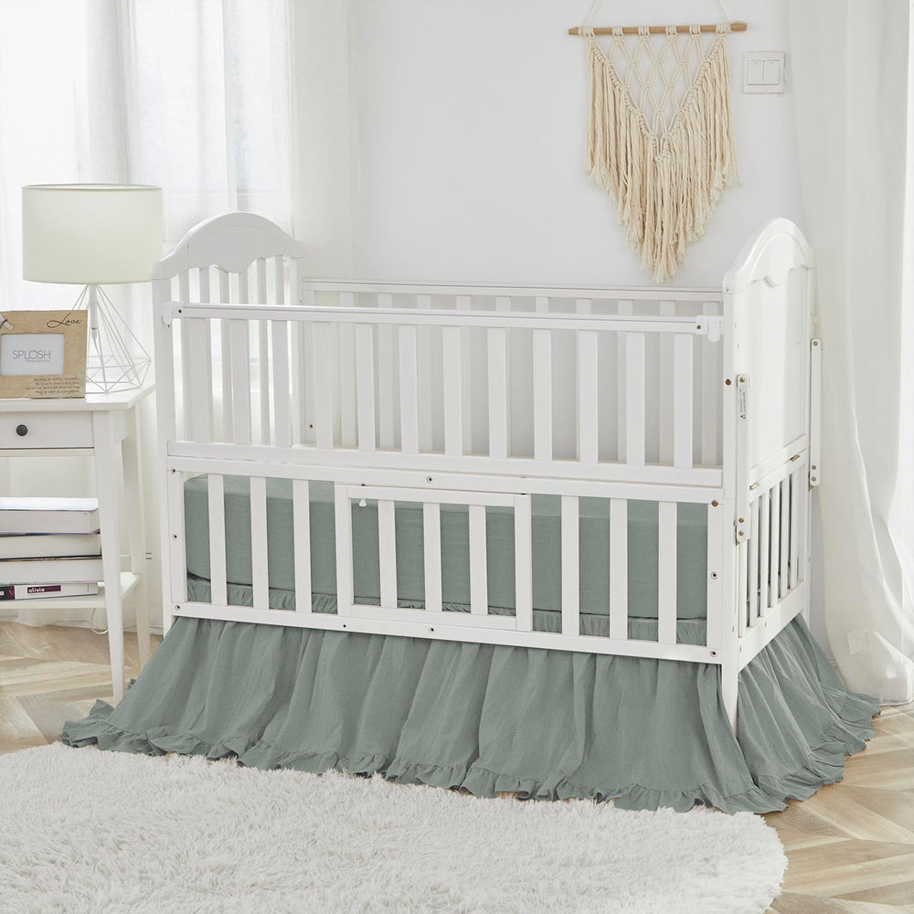 Brandream dust-ruffle crib skirt in sage green offers easy care and durability