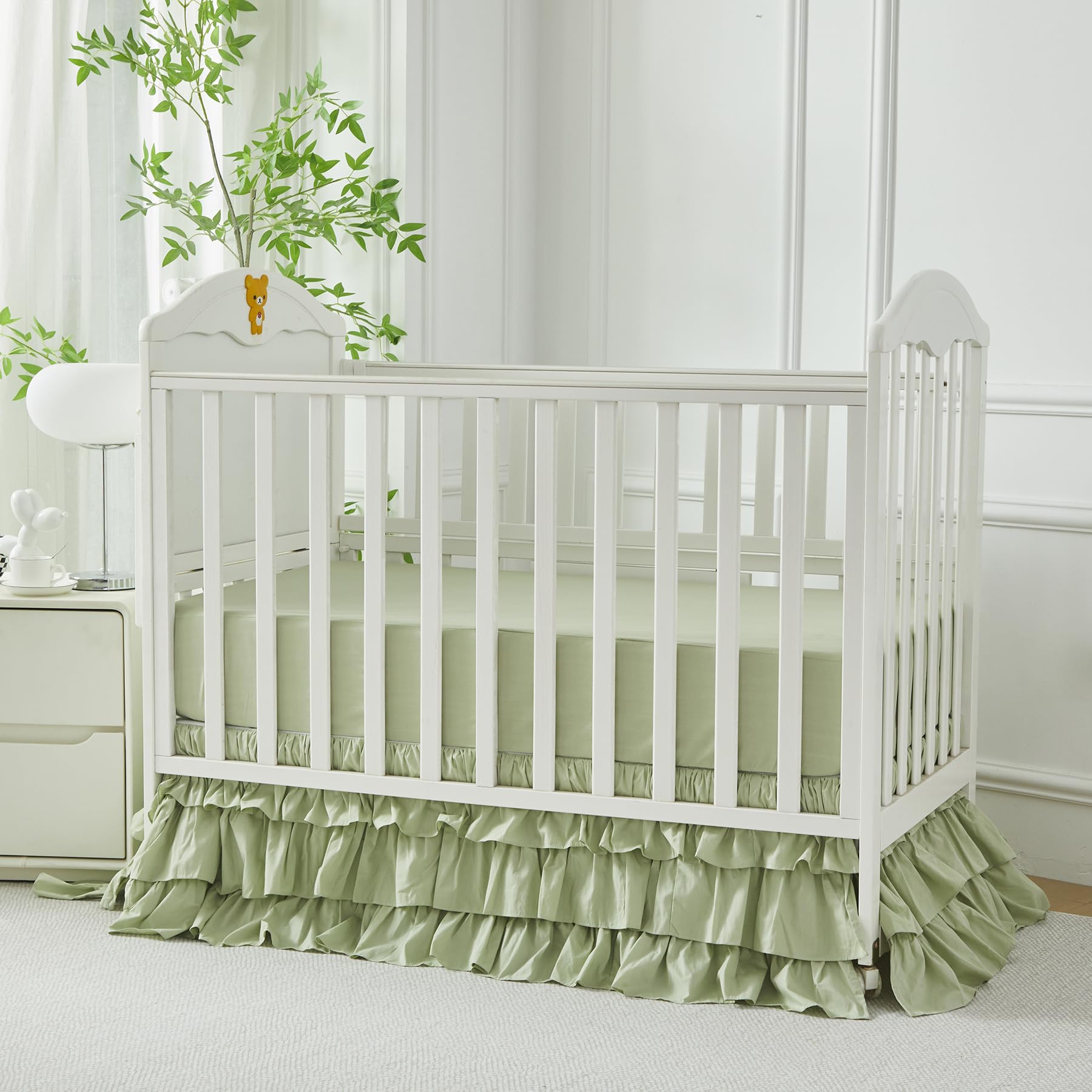 Brandream Crib Skirt four-sided design hides under-crib storage neatly.