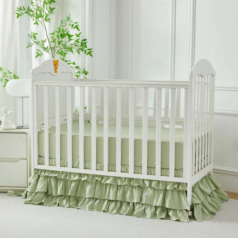 Brandream Crib Skirt four-sided design hides under-crib storage neatly.