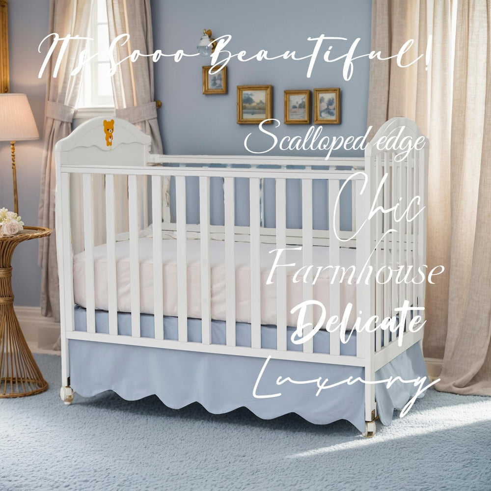Brandream four-sided drop crib skirt creates a neat, finished look around the crib.