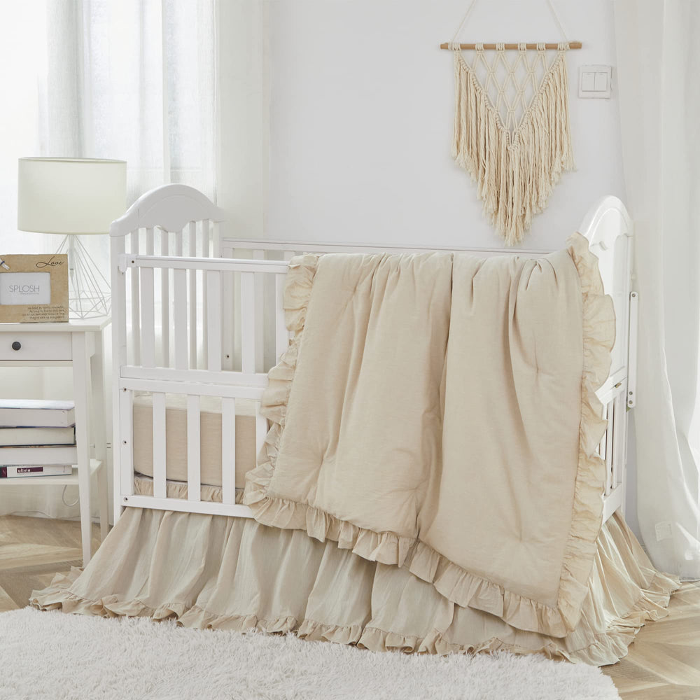 Brandream crib skirt edge detail highlights four-sided fit for standard cribs.