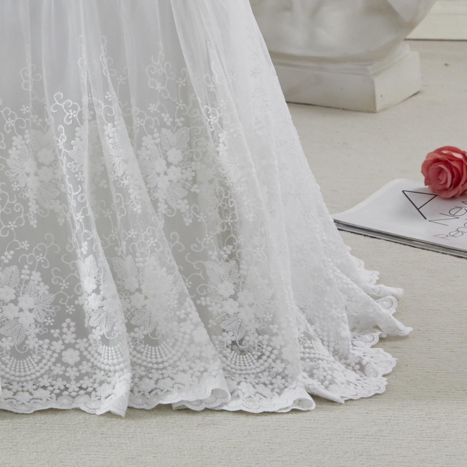 Brandream crib skirt with lace edge in cream adds vintage charm to the nursery.
