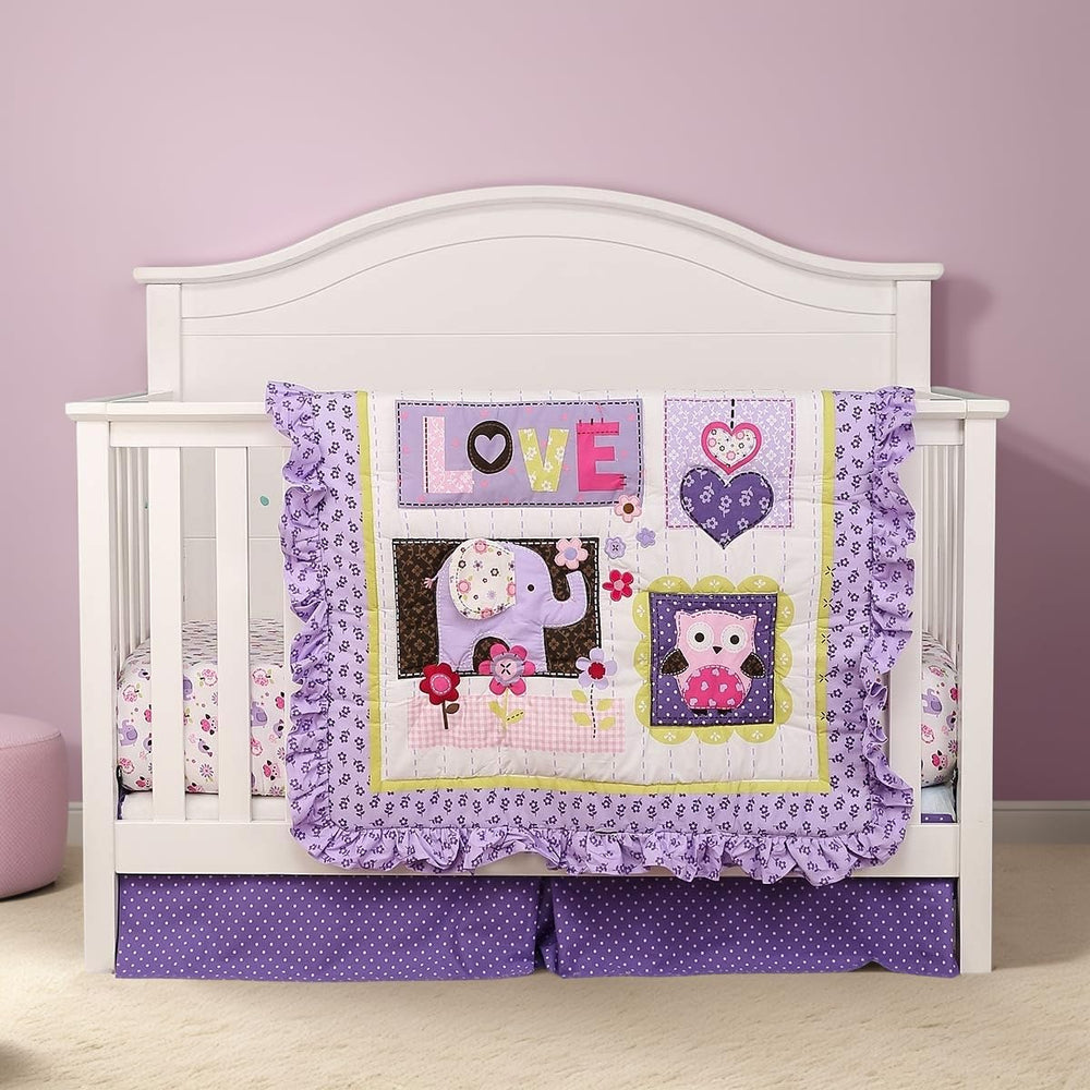 Brandream purple polka dots crib skirt adds whimsy while fitting around the crib