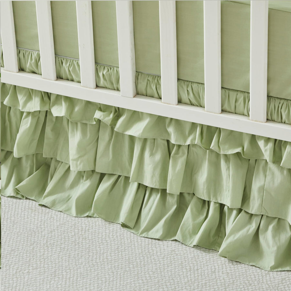 Brandream Crib Skirt soft green shade complements nursery decor.