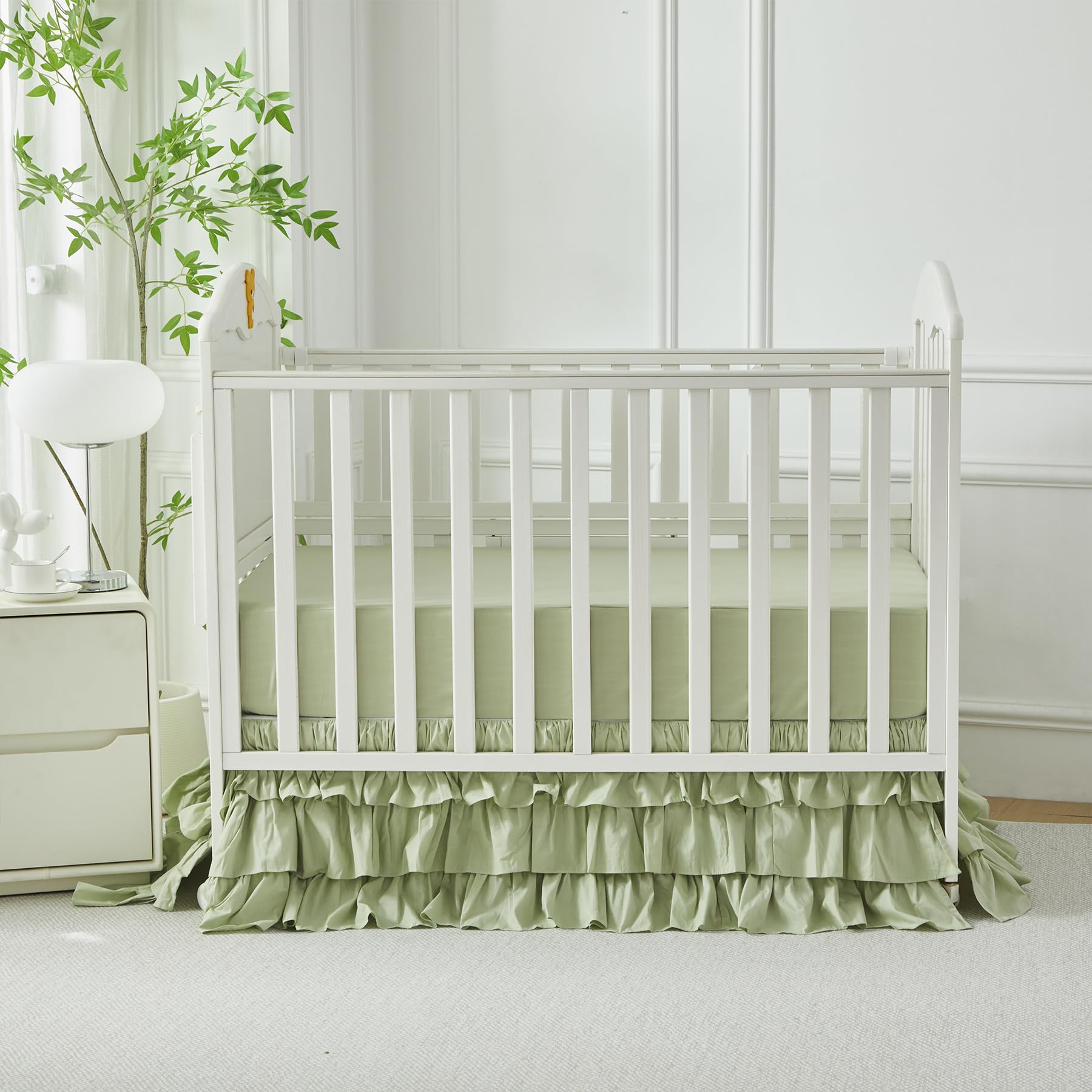 Brandream Crib Skirt split corners aid precise placement.