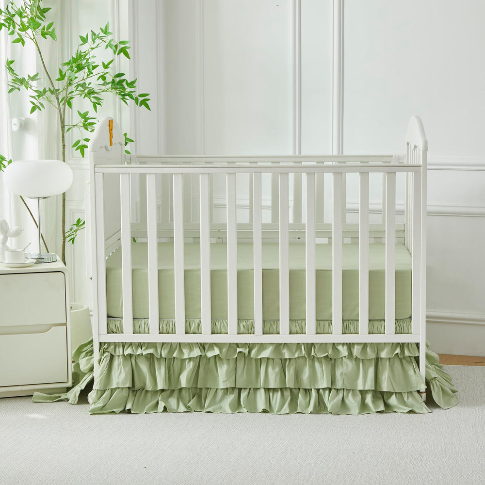 Brandream Crib Skirt split corners aid precise placement.