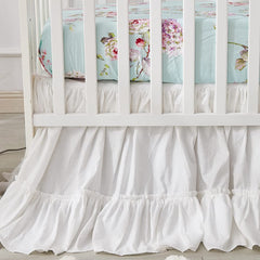 Brandream crib skirt on a crib showing elegant farmhouse chic look.