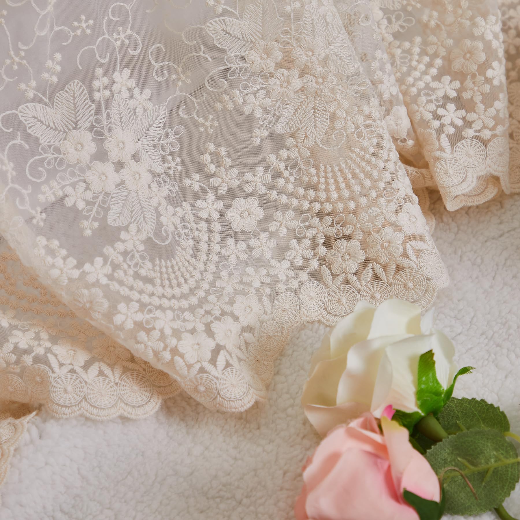 Brandream lace detail along edges adds vintage charm to the nursery.