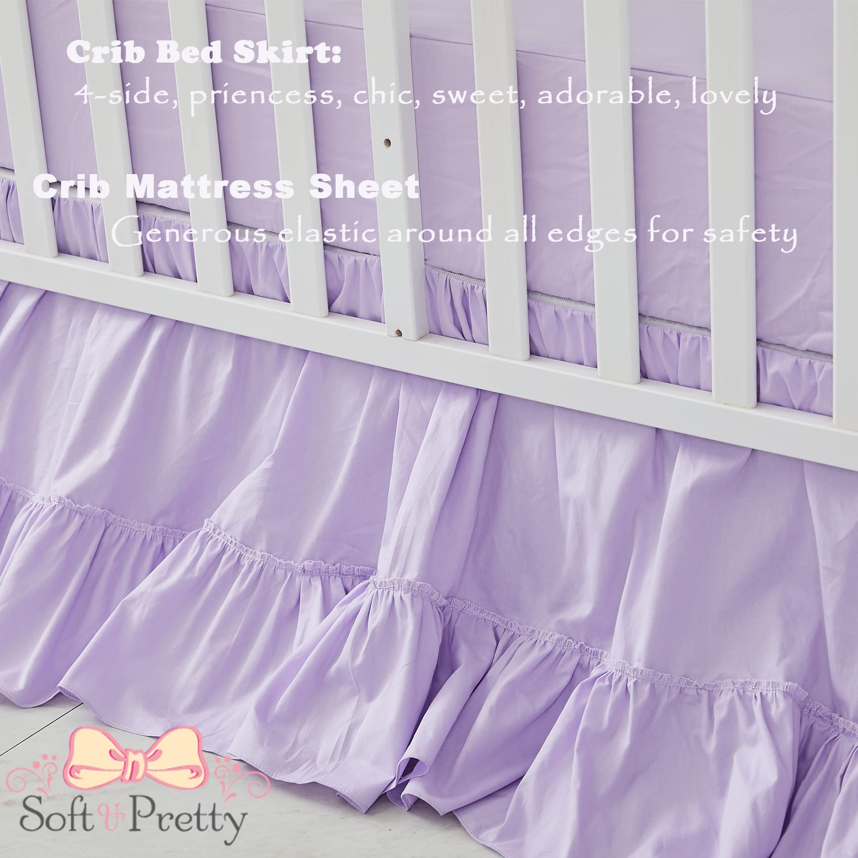 Brandream purple dust ruffle coordinates with the quilt for a cohesive space.