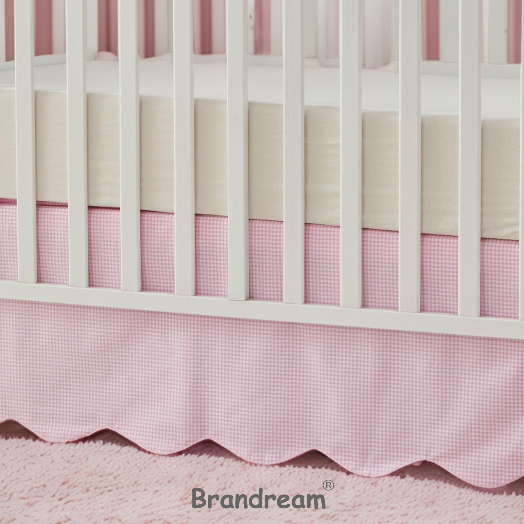 Brandream farmhouse chic crib skirt elevates nursery styling.