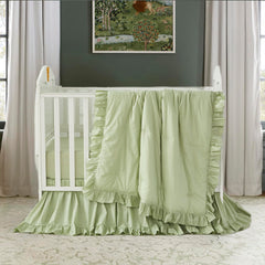 Brandream Farmhouse crib bedding set with light green ruffles, breathable 100% cotton